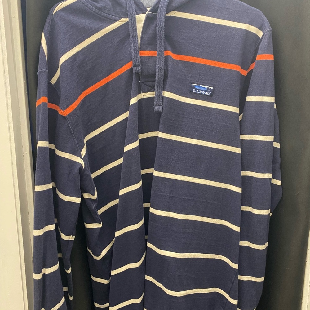L.L. Bean Gray Hoodie with Orange and Cream Stripes